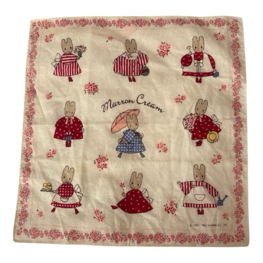 Vintage Sanrio Maroon Cream Red and White Handkerchief